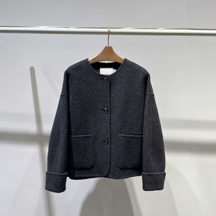 MM麦麦2025秋冬新款羊毛双面呢外套女短款灰色毛呢大衣5FA170811