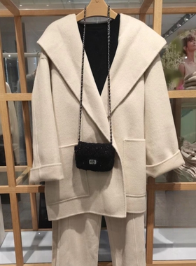 MM麦麦25秋冬新连帽斗篷毛呢外套羊绒羊毛双面呢大衣女5FA170791