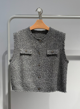 MM麦麦2025秋冬新款小香风高腰绵羊毛针织衫马甲背心女5F213S691