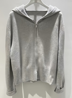 MM麦麦2025秋冬新款浅灰色休闲连帽针织开衫毛衣女上衣4GA132381Q