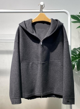 MM麦麦2025冬季新款灰色连帽长袖宽松休闲毛呢大衣外套5GA170291