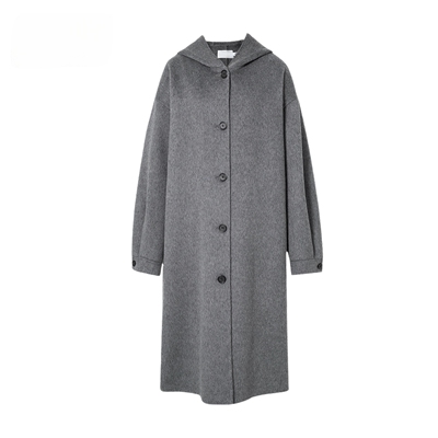 连帽绵羊毛双面呢毛呢外套女