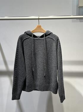 MM麦麦2025秋季新宽松休闲深灰色连帽羊绒针织衫女上衣5FA233691
