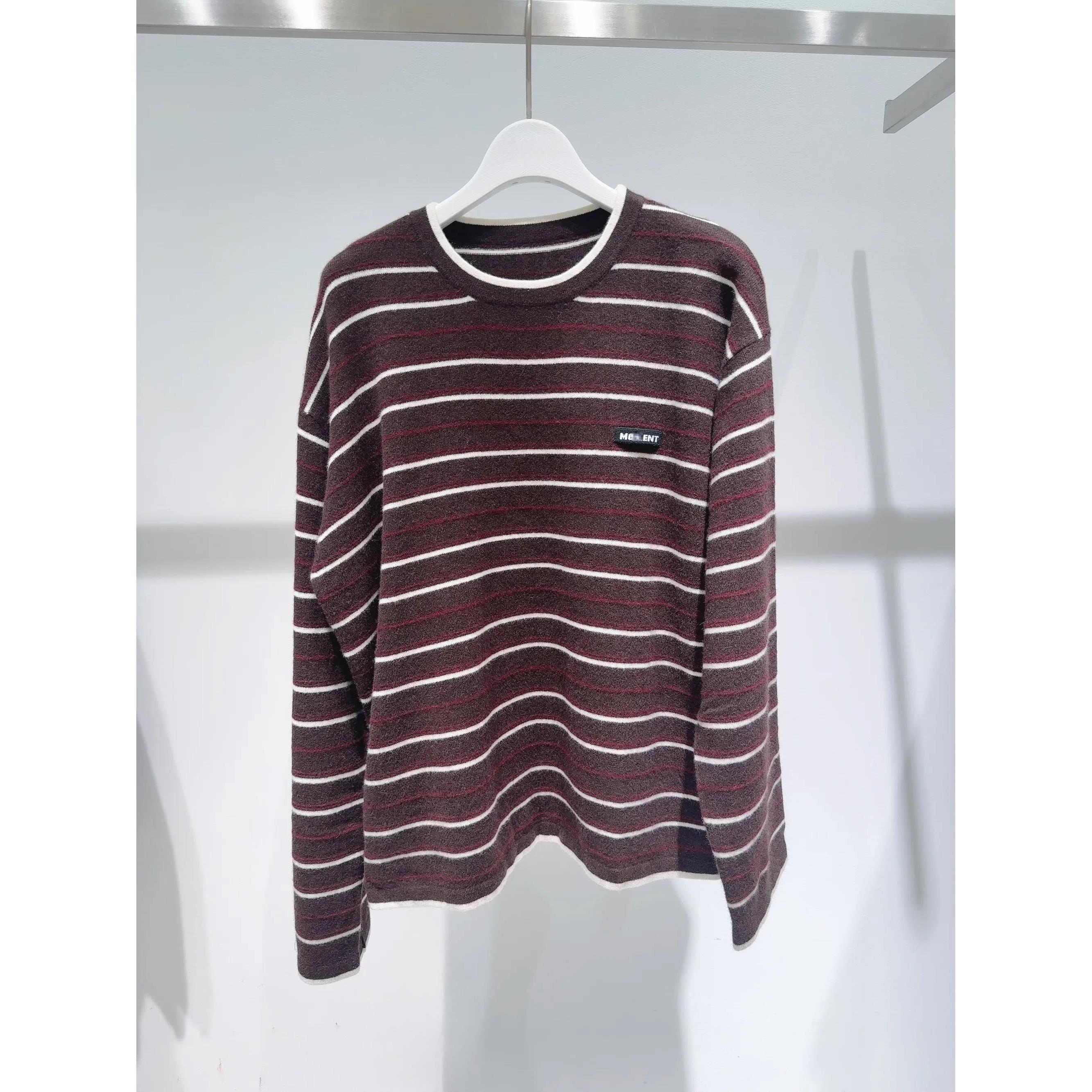 条纹绵羊毛针织衫女上衣