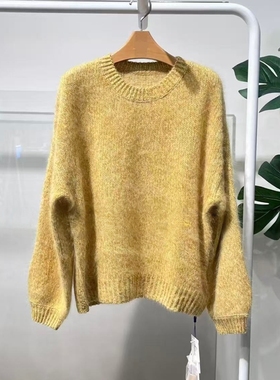 MM麦2025冬季新款慵懒风黄色套头毛衣女宽松毛绒针织衫4GB233882Q