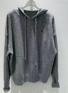 MM麦麦25秋冬新款休闲宽松套头连帽针织衫女灰色羊毛衫4FA235751