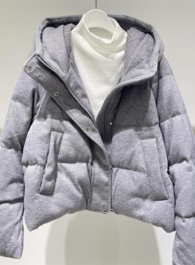 MM麦麦2025冬季新灰色休闲连帽短款90鸭绒羽绒服外套女4GA282181Q