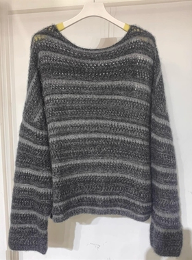MM麦麦2025秋冬新款灰色条纹镂空山羊绒针织衫毛衣女5GA13Q161