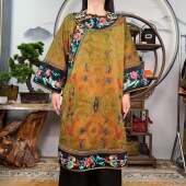 60姆米100分桑蚕丝重缎龙图腾如意太太服