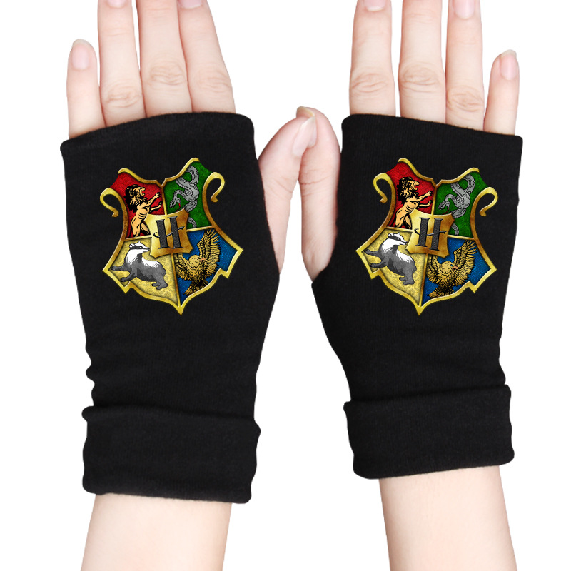 哈利波特手套格标斯莱特林标志盾牌动漫男女半指手套冬季保暖手套