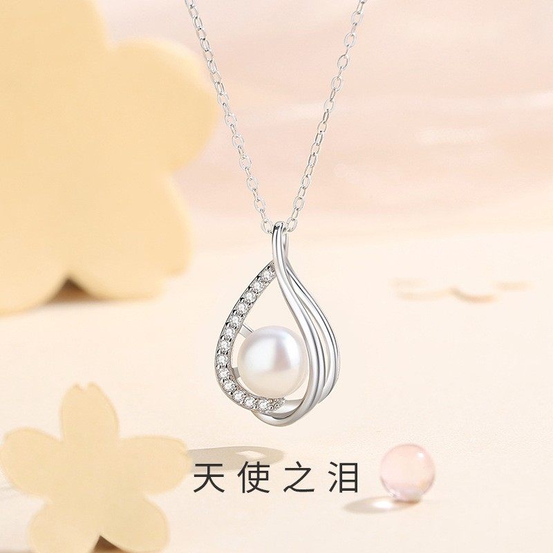 天使之泪珍珠纯银项链女轻奢小众高级百搭韩版简约水滴型气质礼物
