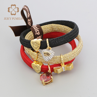 JP红宝石爱心蝴蝶结吊坠头绳手绳两用 发圈套装