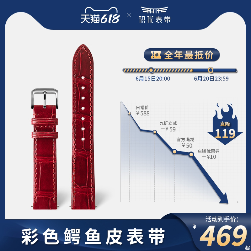 积优鳄鱼皮彩色表带适用于积家浪琴萧邦欧米茄真皮原装手表带女