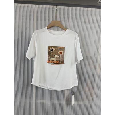 2026春夏小个子新款时尚百搭圆领印花短袖T恤女休闲宽松上衣7