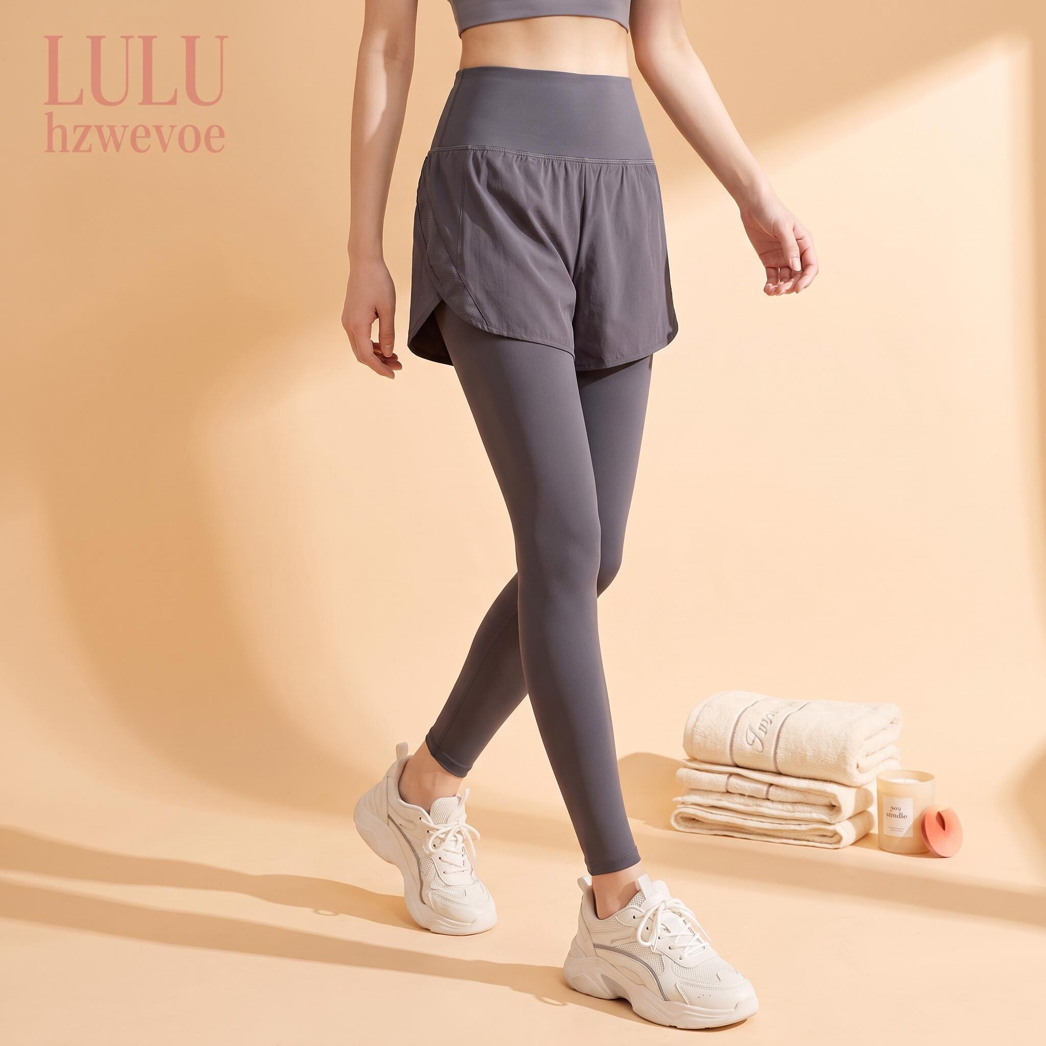 LULU假两件高腰提臀防走光健身裤