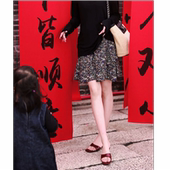 百褶碎花A字半裙春新款 高腰显瘦高定短裙QZ1083