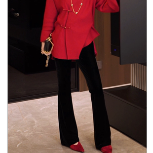 真丝丝绒微喇休闲裤 KZ106 高腰高级显瘦时尚