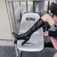 不过膝长筒靴子女高跟粗跟皮面中筒靴2025冬秋高新款 筒显瘦骑士靴
