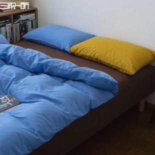 清爽不棉腻 全棉色织水洗棉四件套纯色撞色纯棉床上床单床品套件