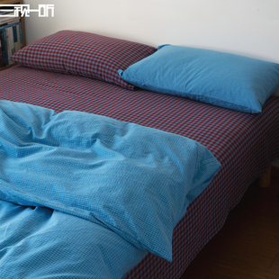 清爽不棉腻 全棉色织水洗棉四件套纯棉床上格子床单床品套件被套