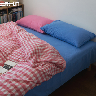 清爽不棉腻 全棉色织水洗棉四件套纯棉床上床单床品套件格子被套