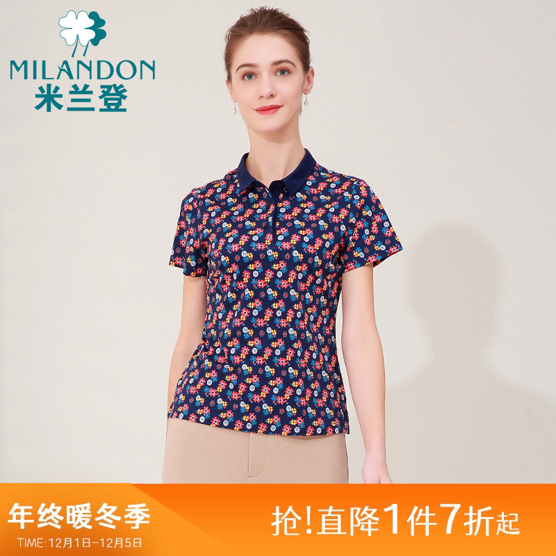 米兰登短袖翻领丝光棉T恤印花薄
