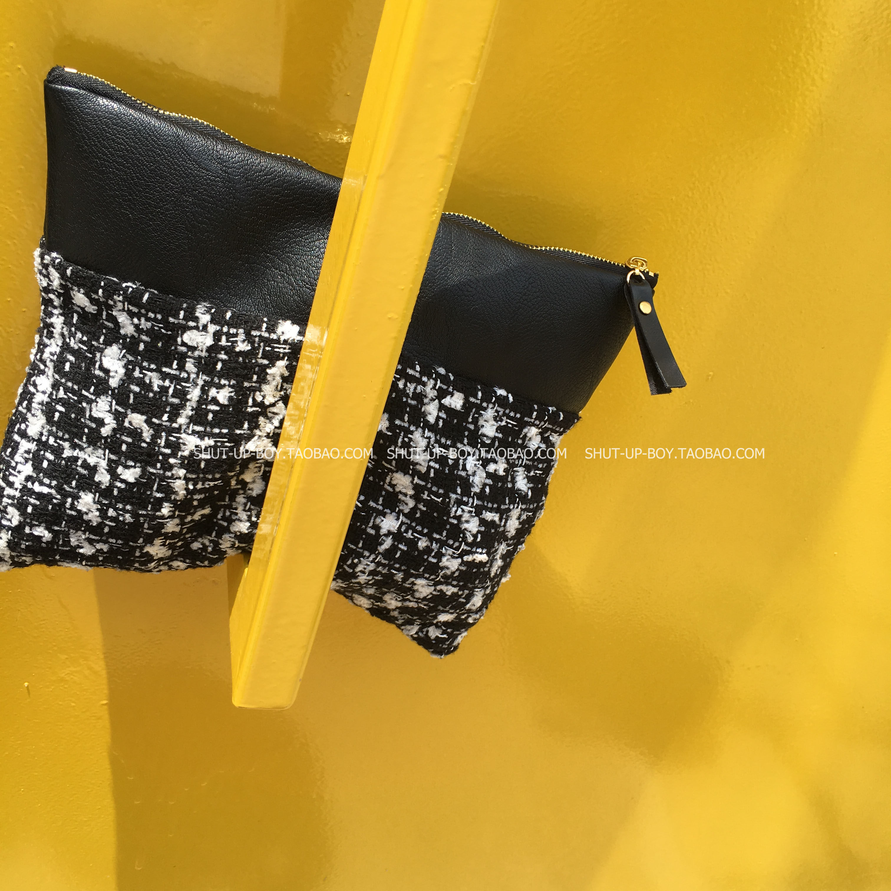 Small fragrant wind Tweed Hand Female bag ins black and white Hit color stitching Woven bag Zipper bag Mini Handbagsin the Leather/Lady bags/Men's bag, Ms. bags  category - from Buy2taobao.com to provide professional Taobao agent buy service