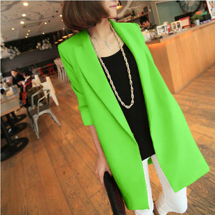 高级感网红炸街小西服 中长款 荧光绿色小众西装 外套女2025春秋新款