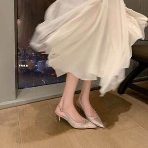 【sheii苏茵茵】满天星河~尖头网纱水钻后空高跟凉鞋女晚宴鞋婚鞋