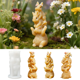 复活节三只小兔子摆件石膏模具diy小兔子香薰蜡烛模具滴胶模具