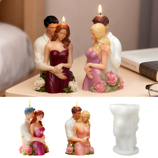 情人节情侣半身像桌面装饰石膏模具diy拥抱情侣香薰蜡烛模具