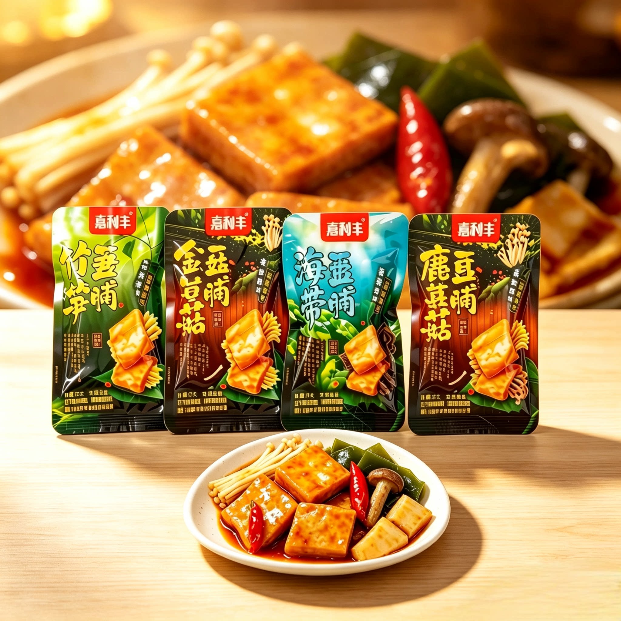 嘉利丰海带竹笋金针杏鲍鹿茸菇豆腐豆卷蔬菜素肉解馋追剧零食小吃