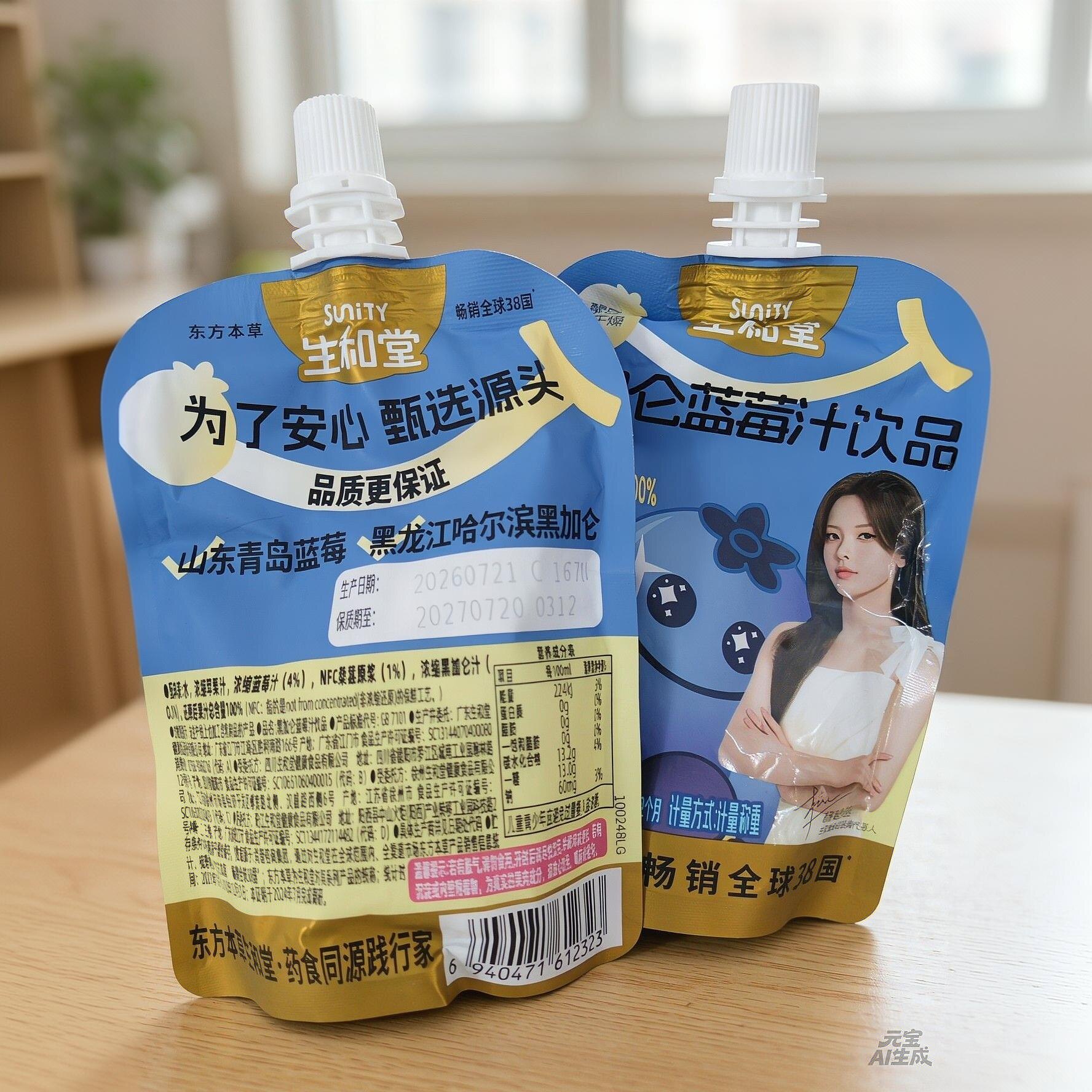 【杨超越推荐】生和堂黑加仑蓝莓汁100ml饮品袋装黑加仑果味