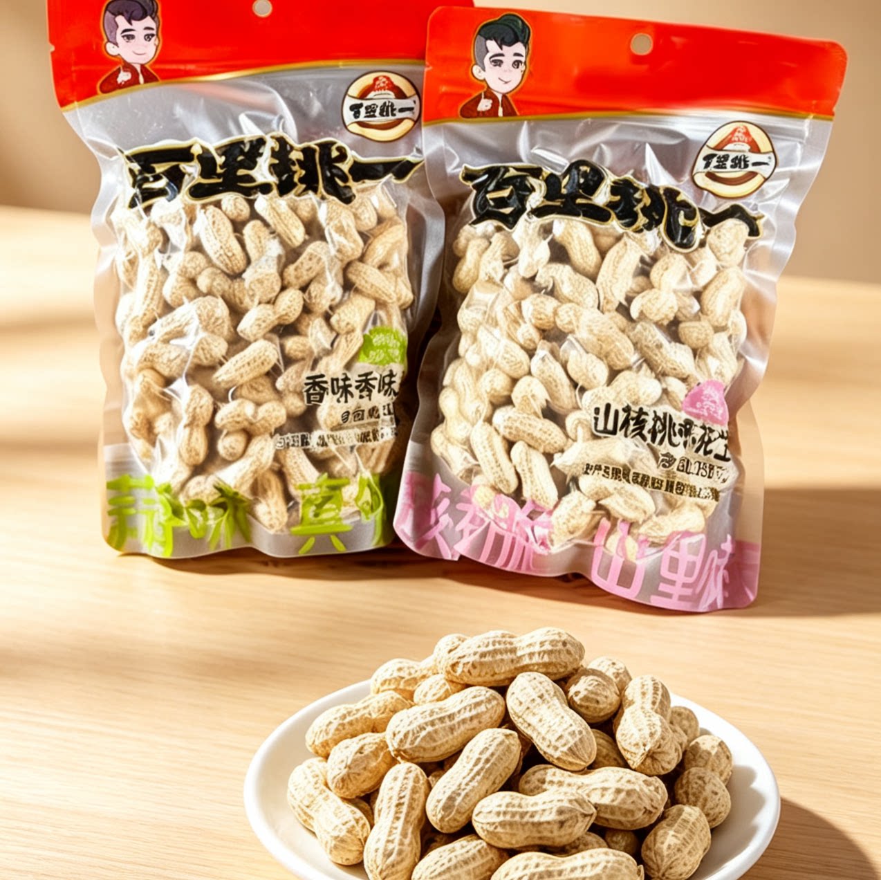旭东百里挑一花生山核桃味蒜香花生258g坚果炒货带壳休闲零食