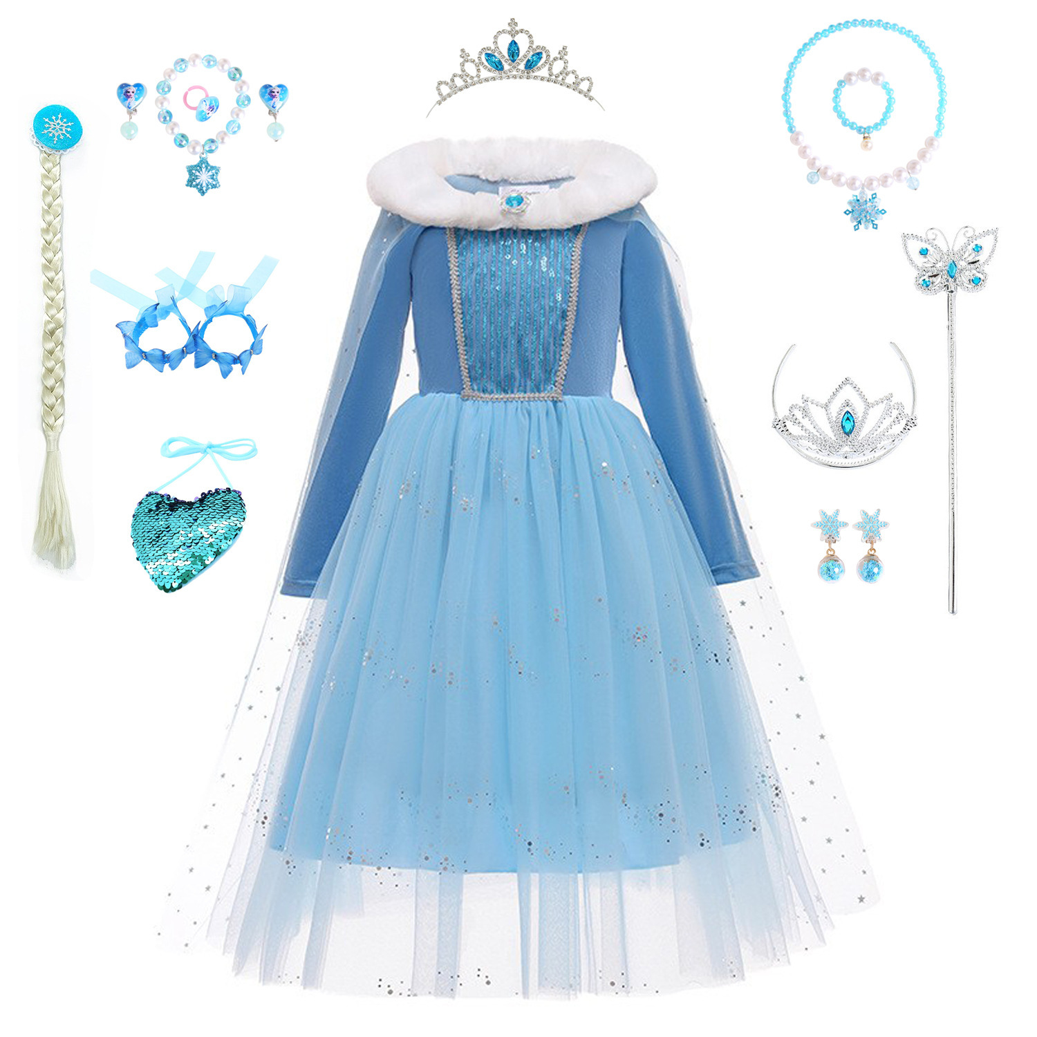 爱莎公主裙子秋冬新款女童加绒艾莎冰雪奇缘爱沙万圣节童服装K35