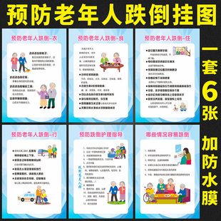 关注老人健康宣传画海报挂图预防老年人跌倒摔倒知识墙贴纸