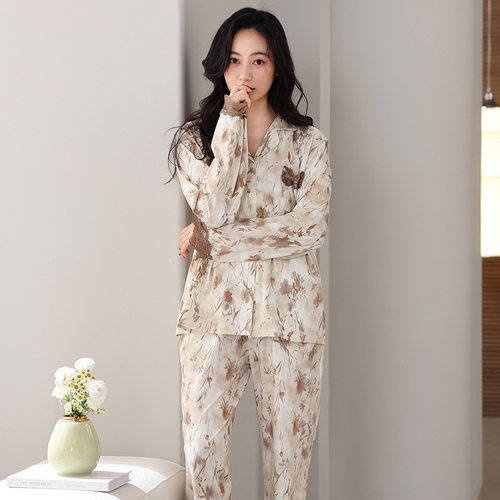 莫代尔睡衣女款夏季2024新款春秋款女士长袖长裤家居服套装薄款秋