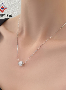 闽粤珠宝平安扣吊坠S925纯银女猫眼石水晶项链送女友韩式轻奢