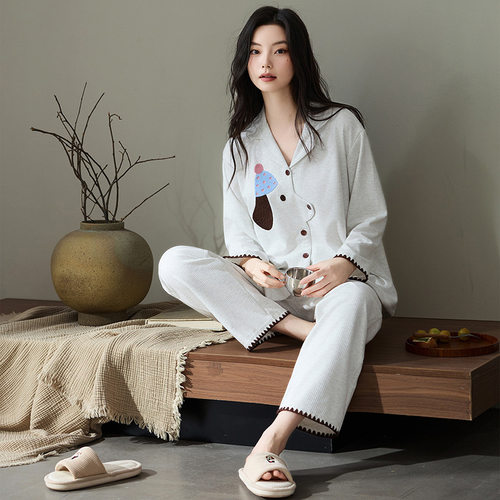 双面德绒磨毛睡衣女款秋冬2025新款卡通牛奶薄绒自发热开衫家居服