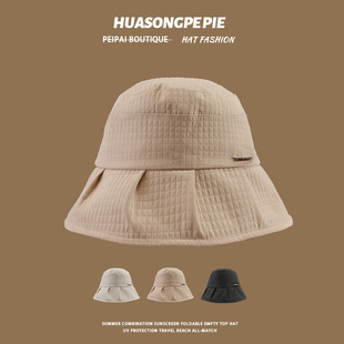 大帽檐遮脸方格QIA裙摆渔夫帽日系简约时尚 防晒帽女 新款 帽子夏季