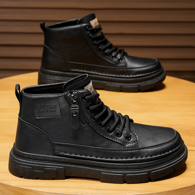高帮马丁靴男鞋秋季新款劳保鞋黑色皮鞋防滑耐磨工装鞋休闲短靴子