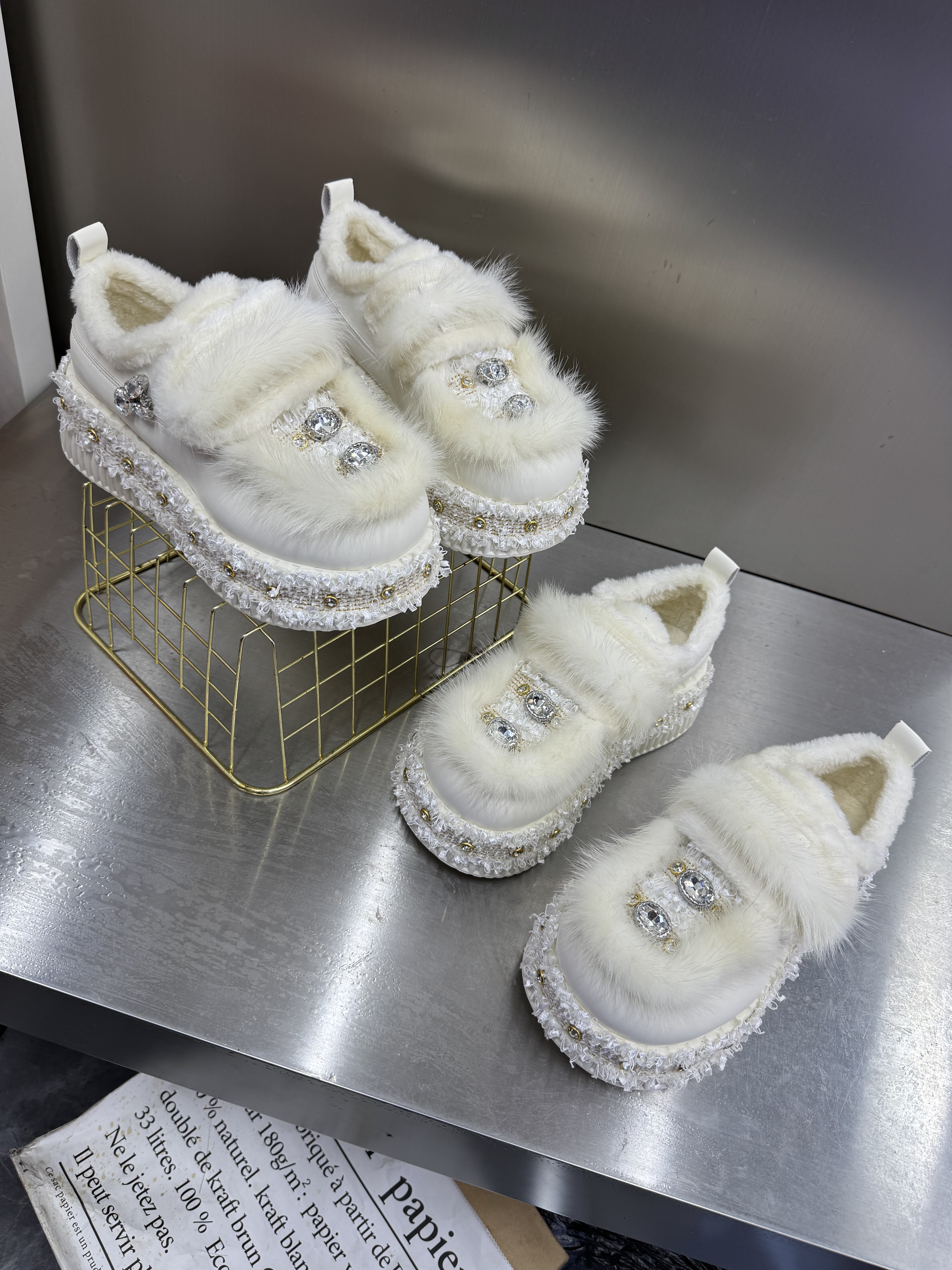 2025新款厚底女重工貂毛短筒加绒保暖棉鞋时尚百搭休闲鞋小白鞋,女鞋,棉鞋,淘宝优惠券,粉丝福利购,淘宝优惠卷