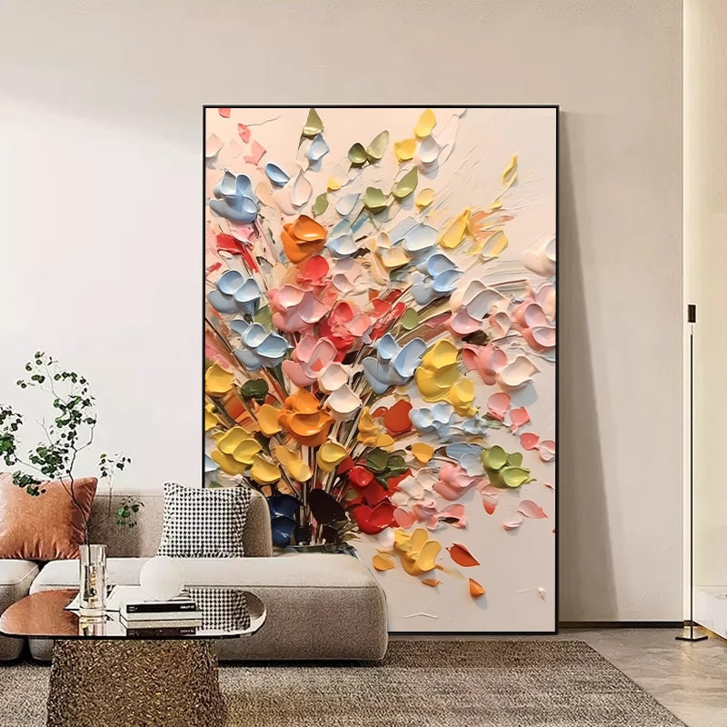 客厅装饰画肌理感挂画花卉沙发后背景画高级感落地画大气玄关壁画,家居饰品,现代装饰画,淘宝优惠券,粉丝福利购,淘宝优惠卷