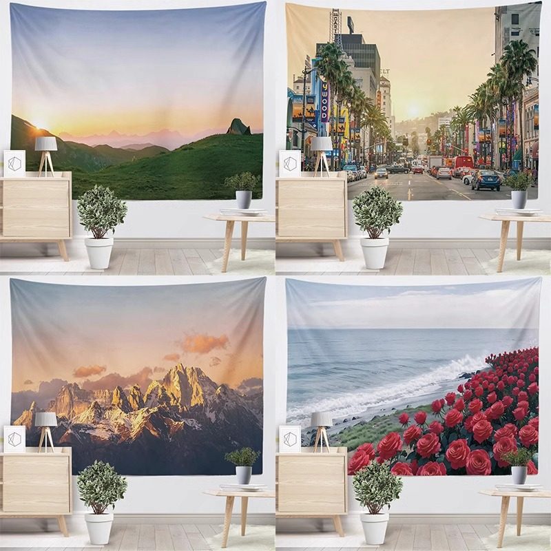 治愈系风景夕阳露营挂布出租屋墙面遮丑墙布装饰画高级感背景布,居家布艺,挂毯/壁毯,淘宝优惠券,粉丝福利购,淘宝优惠卷