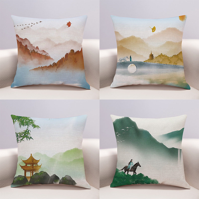 中式国画风水画抱枕套 山水装饰画风景腰枕 家居客厅沙发靠垫靠枕,居家布艺,靠垫/抱枕,淘宝优惠券,粉丝福利购,淘宝优惠卷