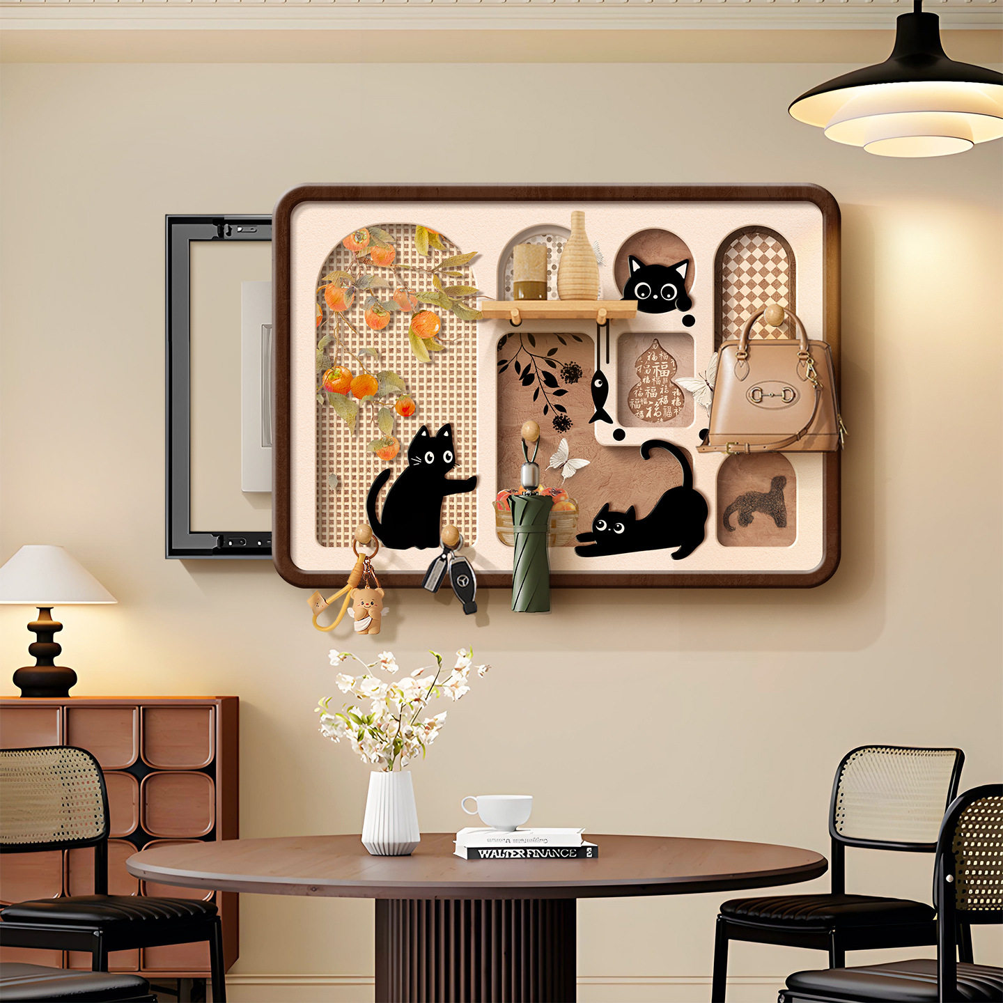 中古风电表箱装饰画复古猫免打孔洞洞板配电箱遮挡电闸开关盒壁画,家居饰品,电表箱装饰画,淘宝优惠券,粉丝福利购,淘宝优惠卷