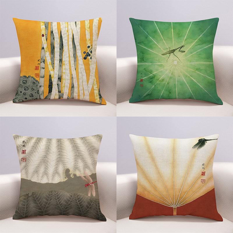新中式古典荷花客厅抱枕靠垫中国风蜻蜓扇子沙发大靠背枕套含枕芯,居家布艺,靠垫/抱枕,淘宝优惠券,粉丝福利购,淘宝优惠卷