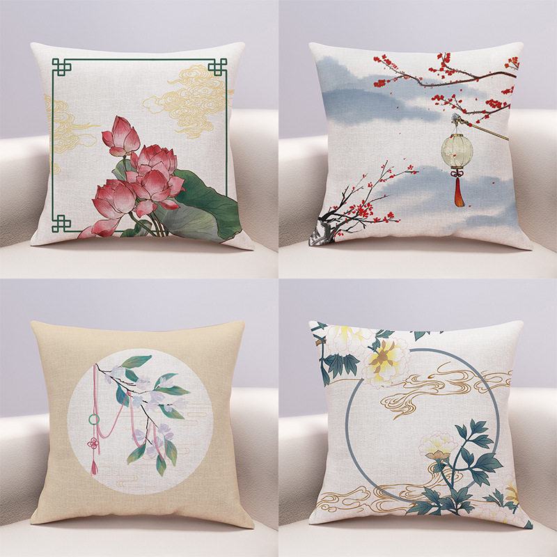 中式风格靠枕客厅沙发抱枕中国风水墨画荷花简约客厅卧室靠垫含芯,居家布艺,靠垫/抱枕,淘宝优惠券,粉丝福利购,淘宝优惠卷