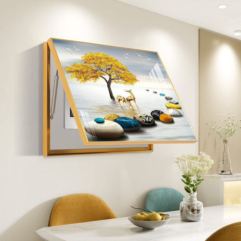 电表箱遮挡装饰画铝合金边框配电箱画晶瓷镶钻电源开关盒电闸挂画,家居饰品,电表箱装饰画,淘宝优惠券,粉丝福利购,淘宝优惠卷