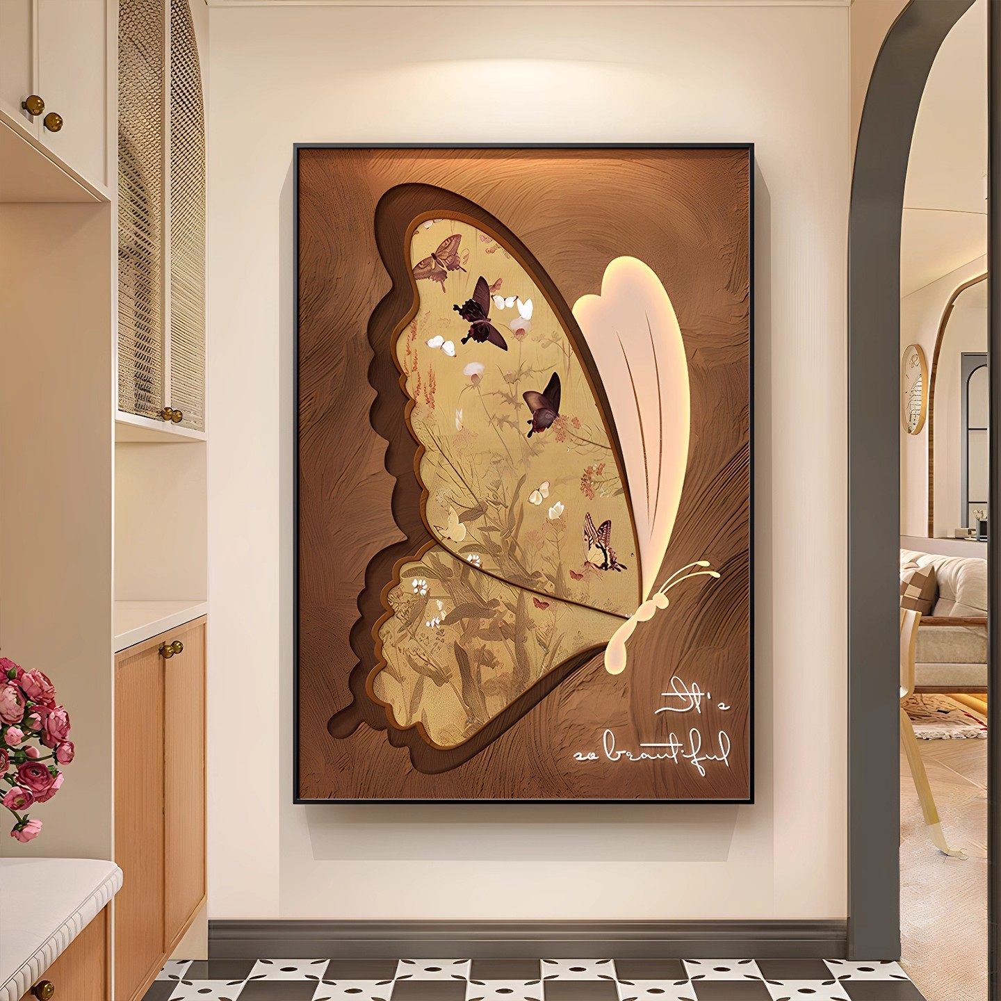 中古风蝴蝶客厅沙发背景墙装饰画复古艺术落地画高档玄关走廊挂画,家居饰品,其他装饰画,淘宝优惠券,粉丝福利购,淘宝优惠卷